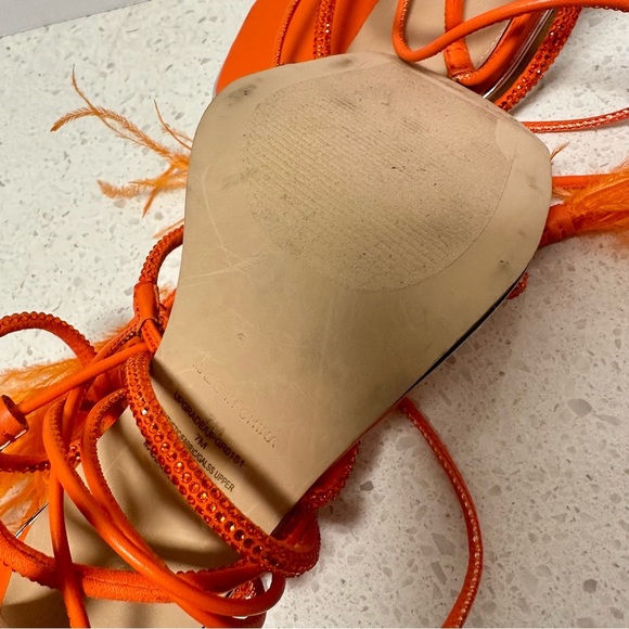 STEVE MADDEN Upgrade Rhinestone High Heel Sandals 7 Orange Wrap Lace-Up - Picture 2 of 5
